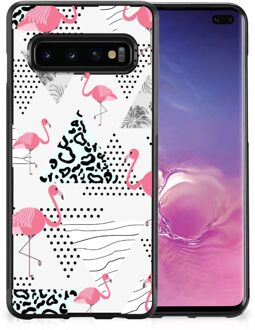 B2Ctelecom GSM Hoesje Samsung Galaxy S10+ Leuk TPU Back Cover met Zwarte rand Flamingo Triangle