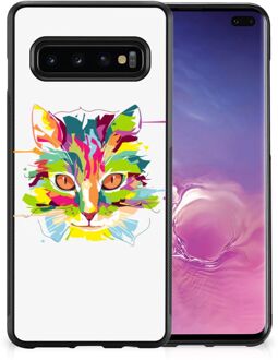 B2Ctelecom GSM Hoesje Samsung Galaxy S10+ Mobiel TPU Hardcase met Zwarte rand Cat Color