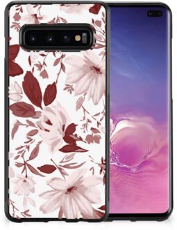 B2Ctelecom GSM Hoesje Samsung Galaxy S10+ Silicone Back Case met Zwarte rand Watercolor Flowers