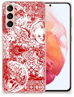 B2Ctelecom GSM Hoesje Samsung Galaxy S21 Back Case TPU Siliconen Hoesje Angel Skull Red