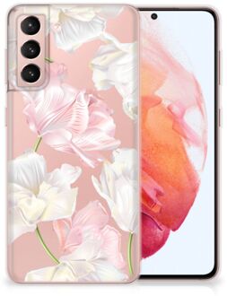 B2Ctelecom GSM Hoesje Samsung Galaxy S21 Back Case TPU Siliconen Hoesje Doorzichtig Mooie Bloemen