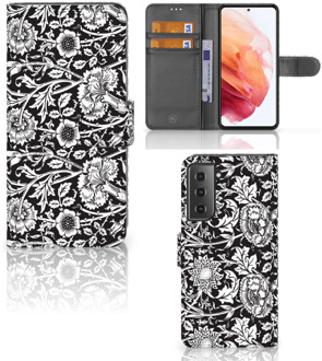 B2Ctelecom GSM Hoesje Samsung Galaxy S21 Beschermhoes Black Flowers