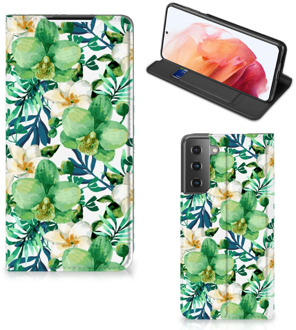 B2Ctelecom GSM Hoesje Samsung Galaxy S21 Bookcase Cover Orchidee Groen