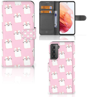 B2Ctelecom GSM Hoesje Samsung Galaxy S21 Bookcase Valentijn Cadeaus Sleeping Cats