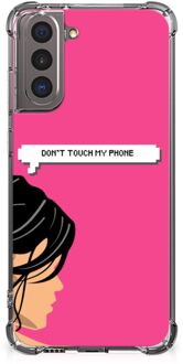 B2Ctelecom GSM Hoesje Samsung Galaxy S21 Cover Case met transparante rand Woman Don't Touch My Phone