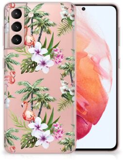 B2Ctelecom GSM Hoesje Samsung Galaxy S21 Doorzichtig Hoesje Flamingo Palms