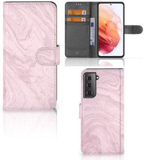 B2Ctelecom GSM Hoesje Samsung Galaxy S21 Flip Case Marble Pink