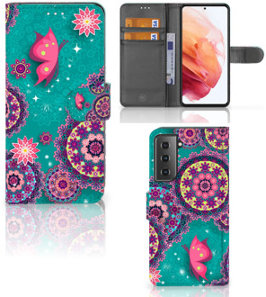 B2Ctelecom GSM Hoesje Samsung Galaxy S21 Flipcase Cirkels en Vlinders