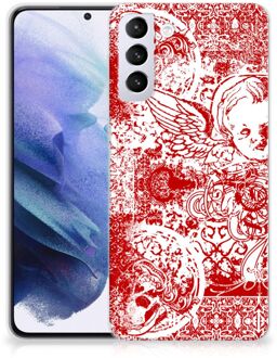 B2Ctelecom GSM Hoesje Samsung Galaxy S21 Plus Back Case TPU Siliconen Hoesje Angel Skull Red