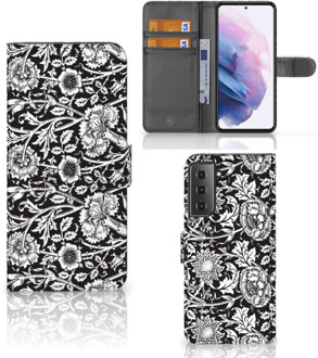 B2Ctelecom GSM Hoesje Samsung Galaxy S21 Plus Beschermhoes Black Flowers