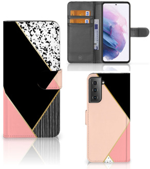 B2Ctelecom GSM Hoesje Samsung Galaxy S21 Plus Bookcase Black Pink Shapes