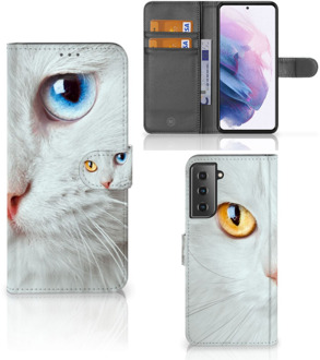 B2Ctelecom GSM Hoesje Samsung Galaxy S21 Plus Bookcover Case Witte Kat