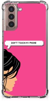 B2Ctelecom GSM Hoesje Samsung Galaxy S21 Plus Cover Case met transparante rand Woman Don't Touch My Phone