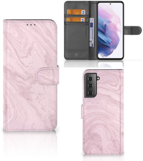 B2Ctelecom GSM Hoesje Samsung Galaxy S21 Plus Flip Case Marble Pink