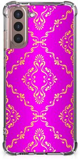 B2Ctelecom GSM Hoesje Samsung Galaxy S21 Plus Leuk TPU Back Case met transparante rand Barok Roze