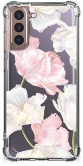 B2Ctelecom GSM Hoesje Samsung Galaxy S21 Plus Leuk TPU Back Cover met transparante rand Mooie Bloemen