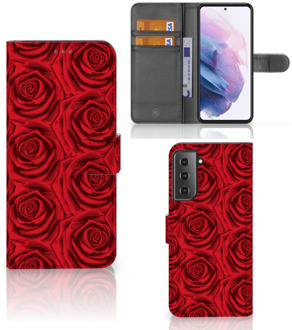 B2Ctelecom GSM Hoesje Samsung Galaxy S21 Plus Mobiel Bookcase Red Roses