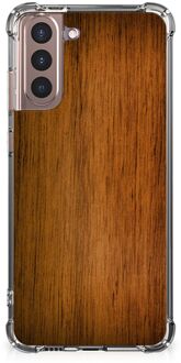 B2Ctelecom GSM Hoesje Samsung Galaxy S21 Plus Telefoonhoesje met Naam met transparante rand Donker Hout