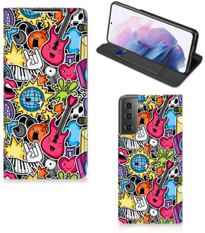 B2Ctelecom GSM Hoesje Samsung Galaxy S21 Plus Telefoonhoesje Portemonnee Punk Rock