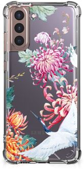 B2Ctelecom GSM Hoesje Samsung Galaxy S21 Plus Telefoonhoesje Valbescherming met transparante rand Bird Flowers