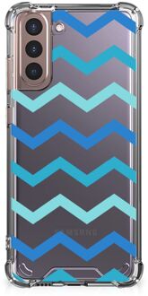 B2Ctelecom GSM Hoesje Samsung Galaxy S21 Plus Trendy Telefoonhoesjes met transparante rand Zigzag Blauw