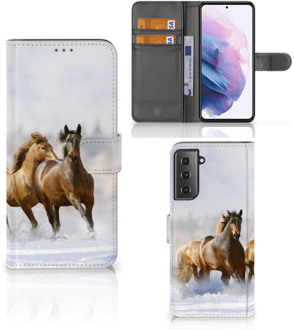 B2Ctelecom GSM Hoesje Samsung Galaxy S21 Plus Wallet Book Case Paarden