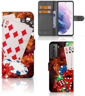 B2Ctelecom GSM Hoesje Samsung Galaxy S21 Plus Wallet Book Case Personaliseren Casino