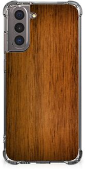 B2Ctelecom GSM Hoesje Samsung Galaxy S21 Telefoonhoesje met Naam met transparante rand Donker Hout