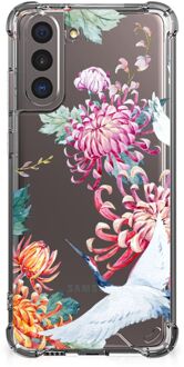 B2Ctelecom GSM Hoesje Samsung Galaxy S21 Telefoonhoesje Valbescherming met transparante rand Bird Flowers