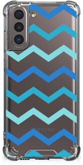 B2Ctelecom GSM Hoesje Samsung Galaxy S21 Trendy Telefoonhoesjes met transparante rand Zigzag Blauw