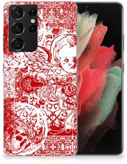 B2Ctelecom GSM Hoesje Samsung Galaxy S21 Ultra Back Case TPU Siliconen Hoesje Angel Skull Red