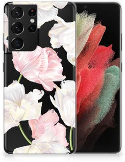 B2Ctelecom GSM Hoesje Samsung Galaxy S21 Ultra Back Case TPU Siliconen Hoesje Doorzichtig Mooie Bloemen