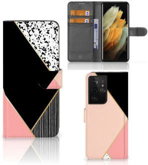 B2Ctelecom GSM Hoesje Samsung Galaxy S21 Ultra Bookcase Black Pink Shapes