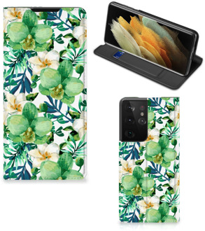 B2Ctelecom GSM Hoesje Samsung Galaxy S21 Ultra Bookcase Cover Orchidee Groen