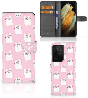 B2Ctelecom GSM Hoesje Samsung Galaxy S21 Ultra Bookcase Valentijn Cadeaus Sleeping Cats