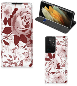 B2Ctelecom GSM Hoesje Samsung Galaxy S21 Ultra Bookcase Watercolor Flowers