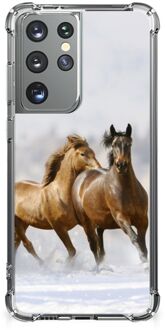 B2Ctelecom GSM Hoesje Samsung Galaxy S21 Ultra Bumper Hoesje met transparante rand Paarden