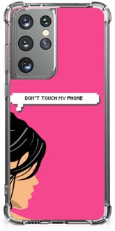 B2Ctelecom GSM Hoesje Samsung Galaxy S21 Ultra Cover Case met transparante rand Woman Don't Touch My Phone