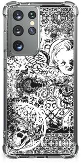 B2Ctelecom GSM Hoesje Samsung Galaxy S21 Ultra Doorzichtige Silicone Hoesje met transparante rand Skulls Angel