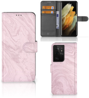 B2Ctelecom GSM Hoesje Samsung Galaxy S21 Ultra Flip Case Marble Pink