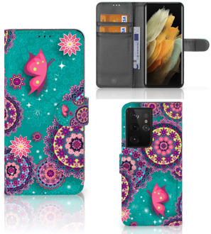 B2Ctelecom GSM Hoesje Samsung Galaxy S21 Ultra Flipcase Cirkels en Vlinders