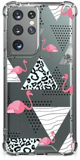 B2Ctelecom GSM Hoesje Samsung Galaxy S21 Ultra GSM Hoesje met doorzichtige rand Flamingo Triangle