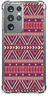 B2Ctelecom GSM Hoesje Samsung Galaxy S21 Ultra Hoesje met naam met transparante rand Aztec Purple