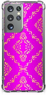 B2Ctelecom GSM Hoesje Samsung Galaxy S21 Ultra Leuk TPU Back Case met transparante rand Barok Roze