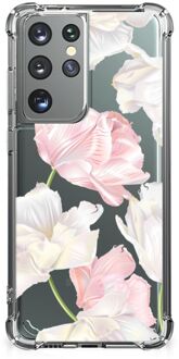 B2Ctelecom GSM Hoesje Samsung Galaxy S21 Ultra Leuk TPU Back Cover met transparante rand Mooie Bloemen