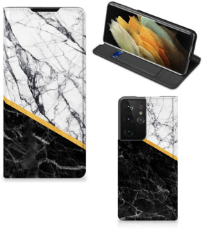 B2Ctelecom GSM Hoesje Samsung Galaxy S21 Ultra Mobiel Case Marble White Black