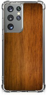 B2Ctelecom GSM Hoesje Samsung Galaxy S21 Ultra Telefoonhoesje met Naam met transparante rand Donker Hout