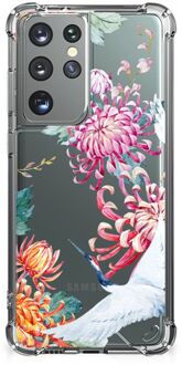 B2Ctelecom GSM Hoesje Samsung Galaxy S21 Ultra Telefoonhoesje Valbescherming met transparante rand Bird Flowers