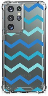 B2Ctelecom GSM Hoesje Samsung Galaxy S21 Ultra Trendy Telefoonhoesjes met transparante rand Zigzag Blauw