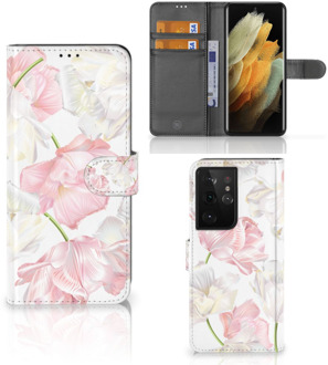 B2Ctelecom GSM Hoesje Samsung Galaxy S21 Ultra Wallet Book Case Cadeau voor Mama Lovely Flowers